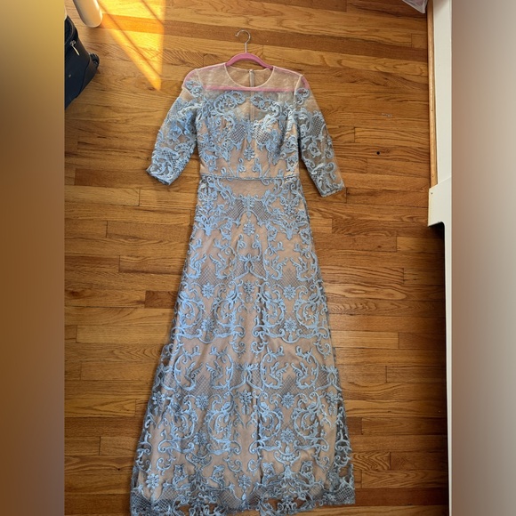 JS Collections Light Blue Lace Long Sleeve Dress - Picture 1 of 3